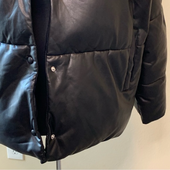 AVEC LES FILLES Black Faux Leather Puffer Jacket Size XL - Picture 7 of 14